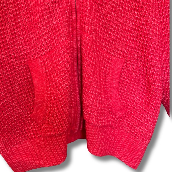 Gently Used Torrid Hooded Zip-Up Waffle Knit Sweater. Color: Berry Size 2/2x - Picture 6 of 6